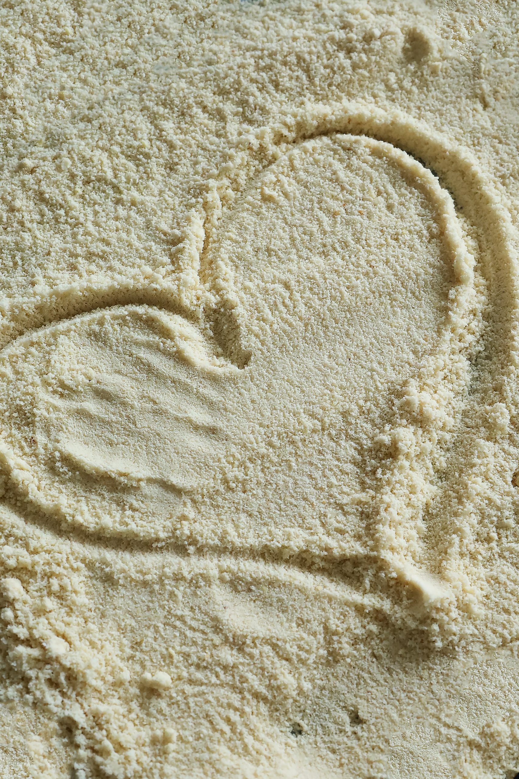 Heart drawn in flour for a personal celebration