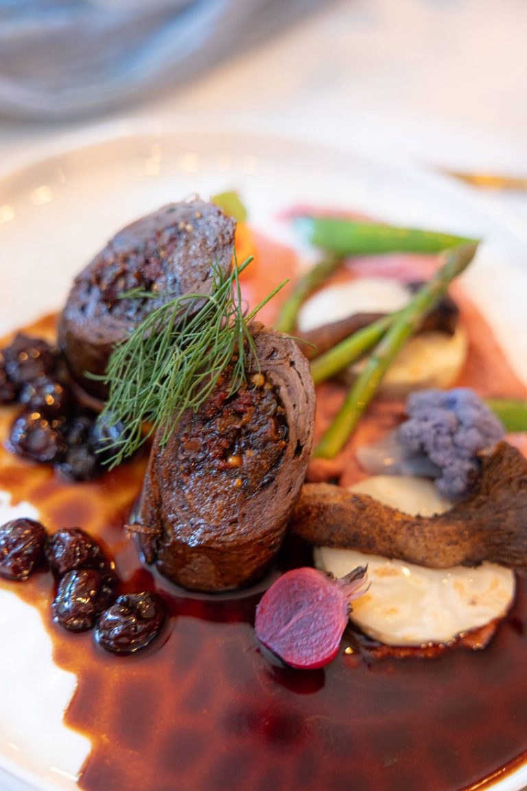 Fine dining venison roulade for wedding catering by Concordia Catering